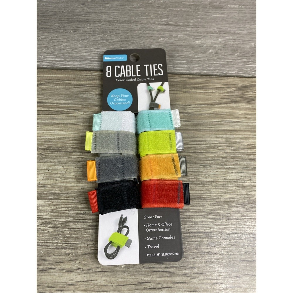 Color Coded Cable Ties 8 Pack Adjustable Self Adhering Organize up to 2" Bundles